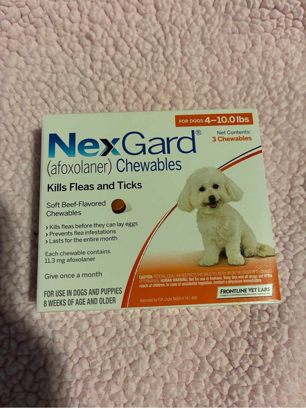 Nexgard 3 pack dogs 4-10 lbs flea and tick